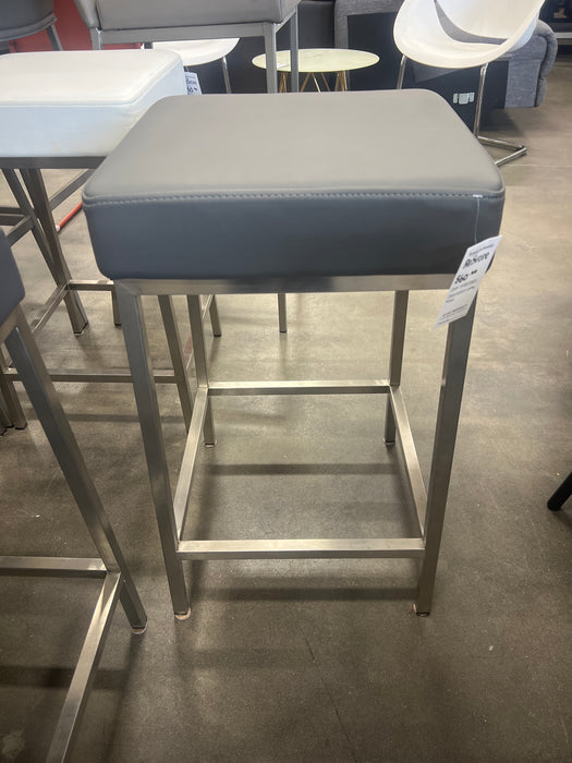 Short Grey Faux Leather Stool with Chrome Base