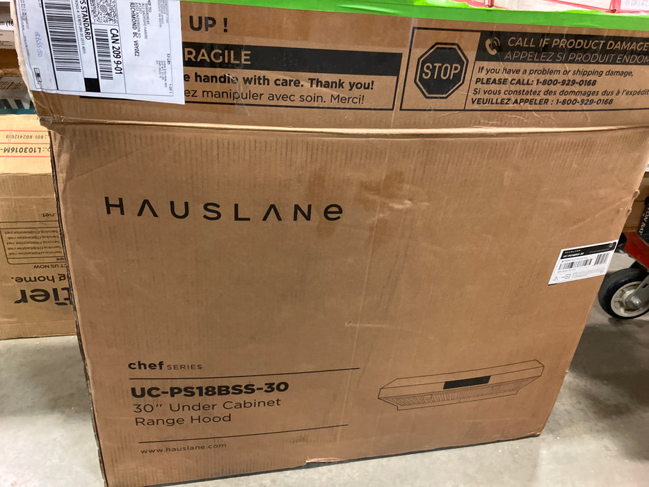 Hauslane 30-Inch Contemporary Under Cabinet Range Hood with 3-Way Venting in Black Stainless (New)