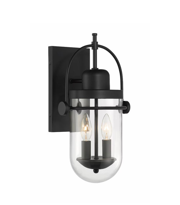 GlucksteinElements Lowell 2-Light 16.5-inch Height Outdoor Industrial Wall Sconce in Black (new)