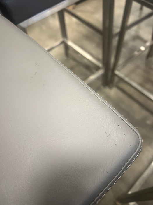 Short Grey Faux Leather Stool with Chrome Base