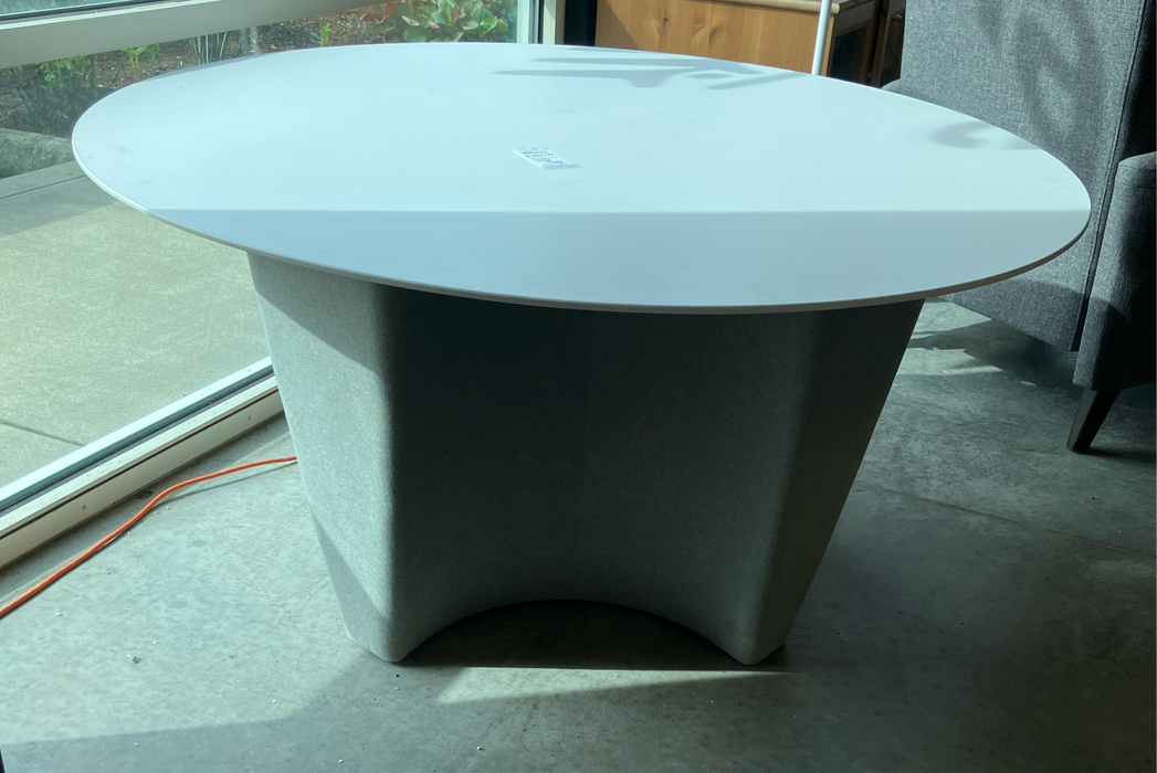 White Table with Grey Fabric Base