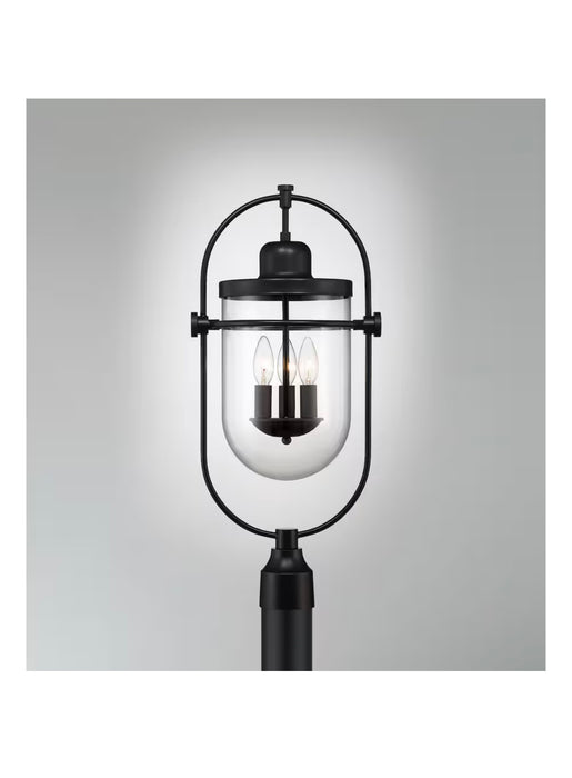 GlucksteinElements Lowell 3-Light 10-inch H Outdoor Post Mount Lantern Light Black Metal Finish with Clear Glass (new)
