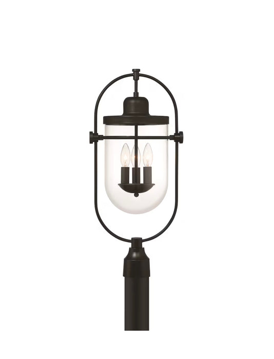 GlucksteinElements Lowell 3-Light 10-inch H Outdoor Post Mount Lantern Light Black Metal Finish with Clear Glass (new)