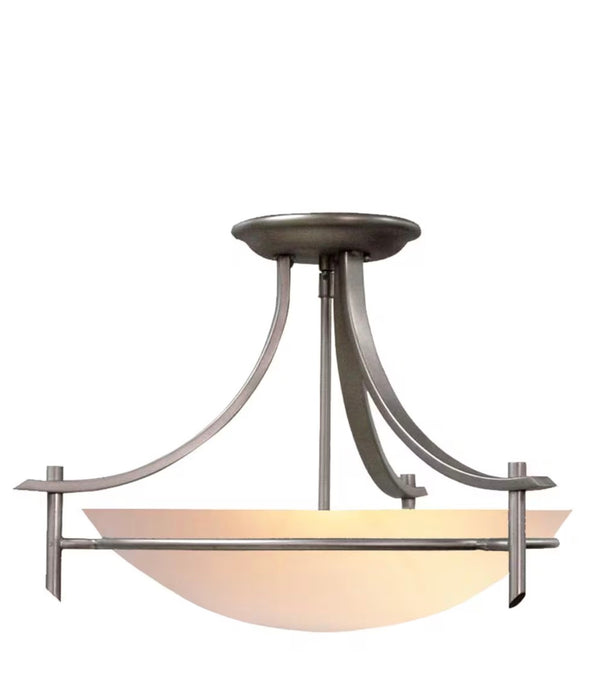 3-Light Brushed Nickel Semi-Flushmount Ceiling Light with Alabaster Glass Shade (new)