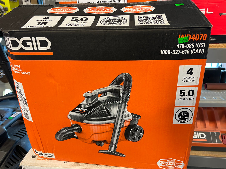 RIDGID 15L (4 Gal.) 5.0 Peak HP Portable Wet Dry Shop Vacuum (new)