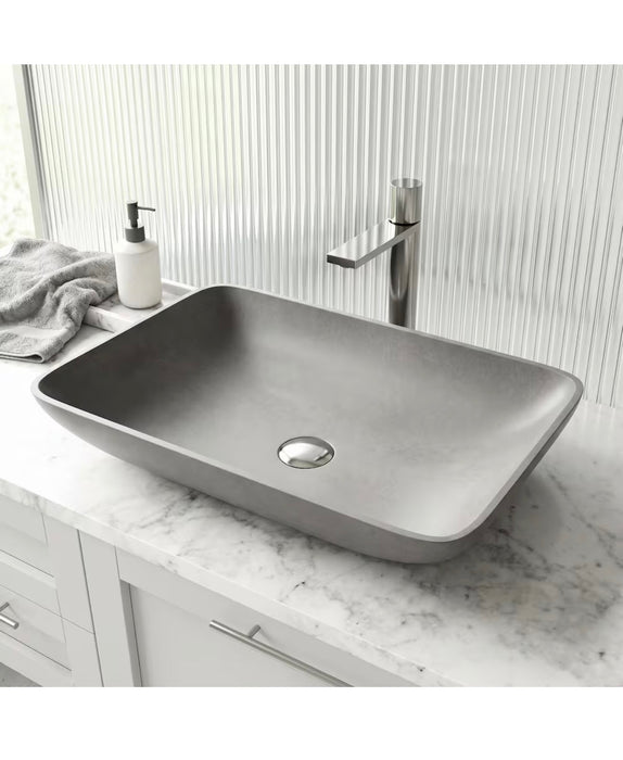 VIGO Lorca 22"L x 15"W x 5"H Concreto Stone Rectangular Vessel Bathroom Sink in Gray (new)