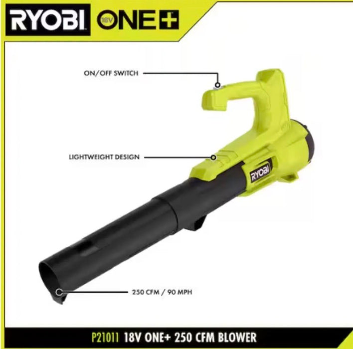 RYOBI 18V ONE+ 250 CFM and 90 MPH Cordless Battery Leaf Blower (Tool Only) (New)