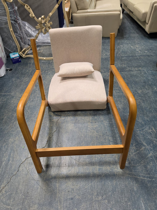 Hertford 26" Wide Mid Century Upholstered Solid Wood Accent Chair with an Extra Pillow - Body Fabric Beige Linen Blend - AWAC0001-Beige