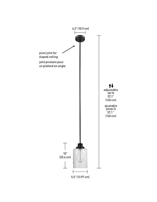 Globe Electric Annecy 1-Light Dark Bronze Pendant with Seeded Glass Shade (new)