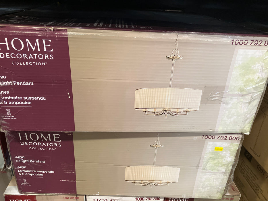 Home Decorators Collection Anya 5-Light Chrome Pendant with Pleated Cream Fabric Shade