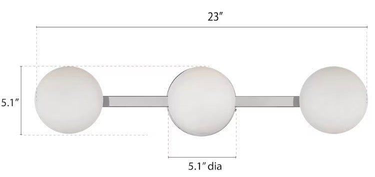 23in 3CCT Integrated LED Nickel Vanity Light with Opal Glass Globe Shade