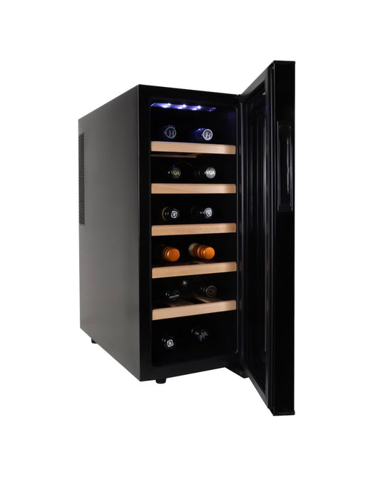 Koolatron Deluxe 12 Bottle Wine Cooler, Beech Wood Racks, Black, 1 cu. ft. (28L), Freestanding (new)