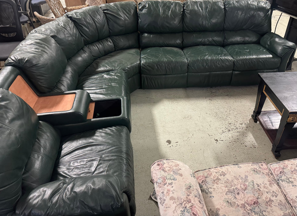 Green Leather Sectional (used)