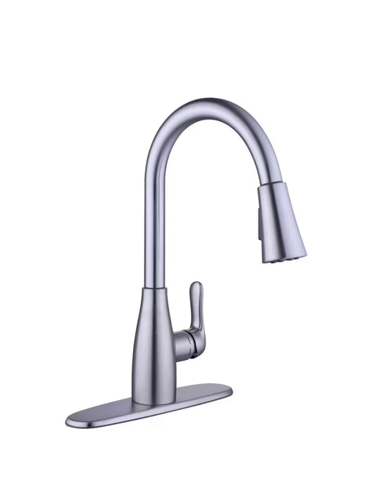 McKenna 1-Handle Pull-Down Sprayer Kitchen Faucet with TurboSpray and FastMount in Stainless, Valve & Deck Plate Included