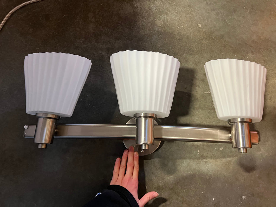 3 Light Frosted Ribbed Brushed Chrome Vanity Light (new)