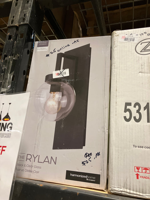 Canarm RYLAN 1-Light Black Outdoor Wall Sconce with Clear Glass Shade (New)