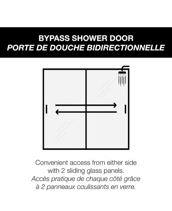 MAAX Mika 54 - 59.5W (Adjustable Width) x 55H Framed ByPass Sliding Bathtub Door in Chrome with Hammered Glass (new)