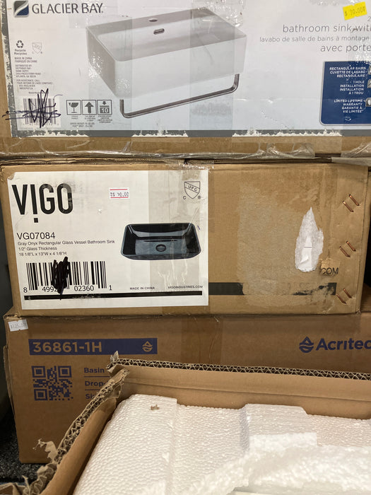 VIGO Donatello 18"L x 13"W x 4"H Onyx Glass Rectangular Vessel Bathroom Sink in Gray