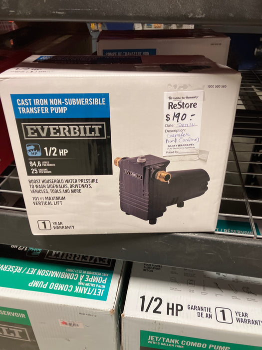 Everbilt 1/2HP Transfer Pump, Heavy Duty (New)