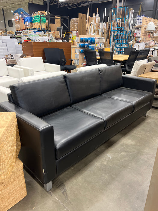 Black Faux Leather 3-Seater Block Sofa