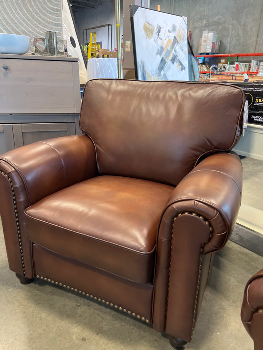 Leather Rolled Arm Studded Club Chairs (new)