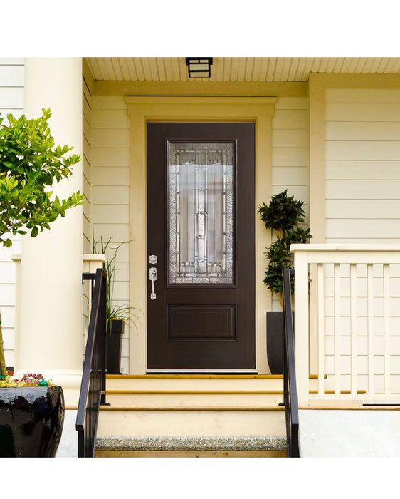 Masonite Everland 32-inch x 80-inch x 4-9/16-inch Chestnut 3/4 Lite Elmhurst Single Fibreglass Prehung Front Door LH (new)