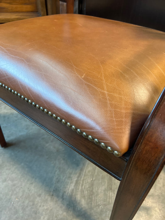 Solid Wood Studded Tan Leather Accent Chair (used)