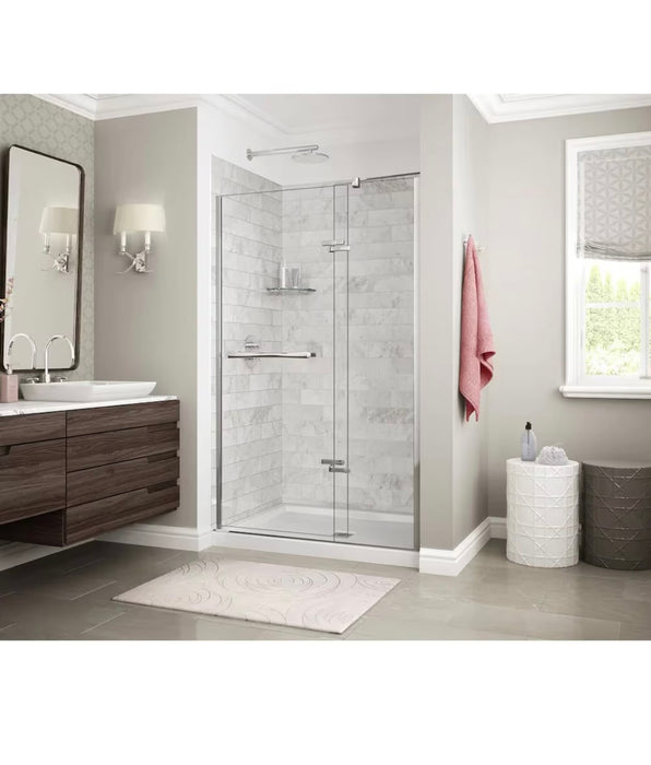MAAX Utile 32 in. L x 80 in. H Single Side Shower Wall Panel in Marble Carrara Glossy Finish Featuring Maintenance-Free Evergrout® (new)