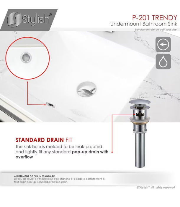 Stylish Trendy 18.25-inch Undermount Rectangular Bathroom Sink in White (new)