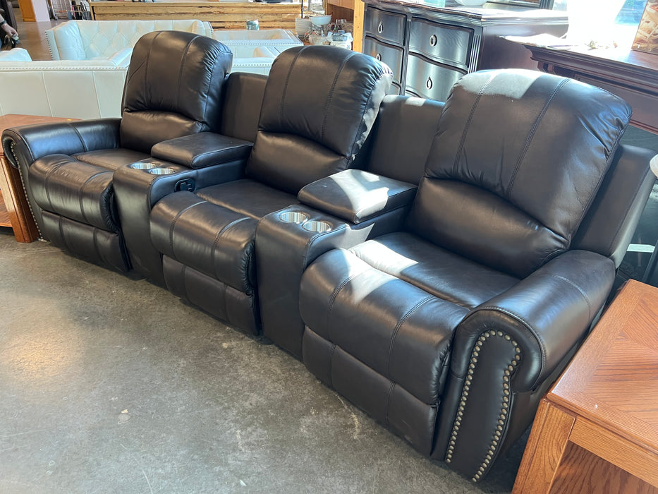 Brown Leather 3 Seater Studded Reclining Couch (new)