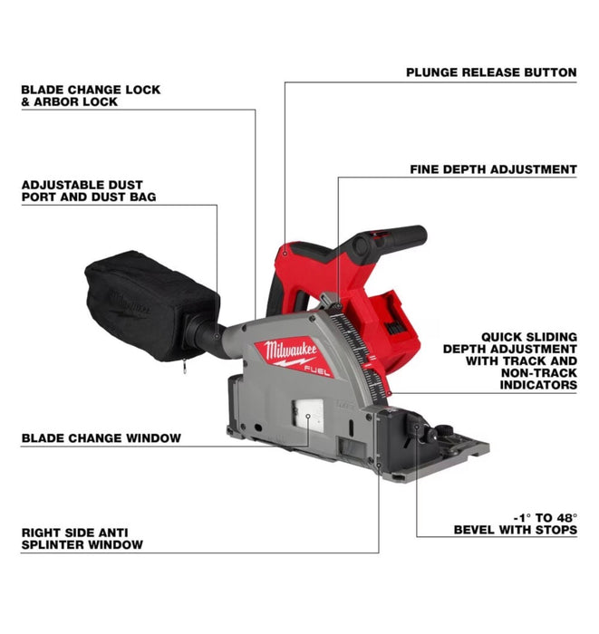 Milwaukee Tool M18 FUEL 18-Volt Lithium-Ion Cordless Brushless 6-1/2 in. Plunge Cut Track Saw (Tool-Only) (lightly used missing dust bag)