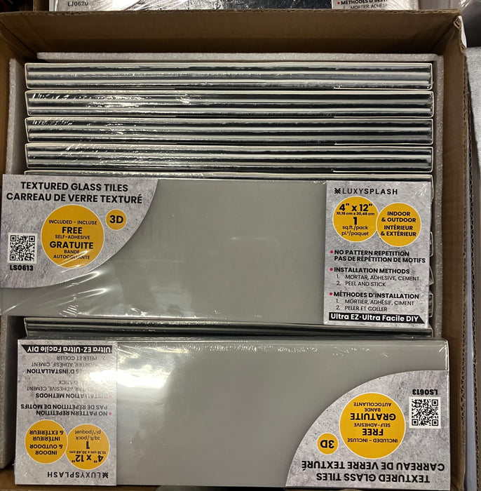 LuxySplash Soft Grey Textured Glass Subway Wall Tile 4" x 12 (New)