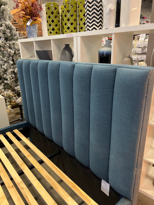 Kort & Co. Rain Upholstered Platform Bed in Blue Fabric, Tufted - Queen Size  (used)