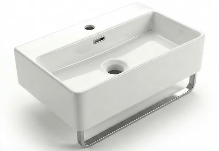 Wall Mounted Bathroom Sink in White with Single Faucet Hole (new)