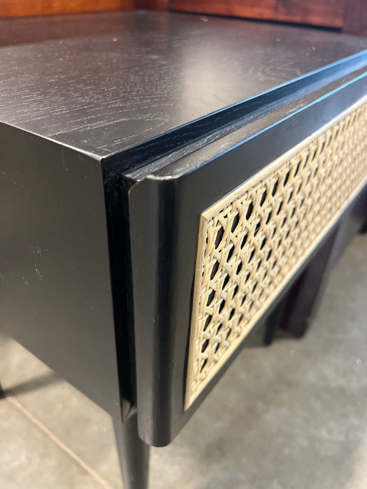 Modern Black Wood Nightstand with Woven Drawer (new)