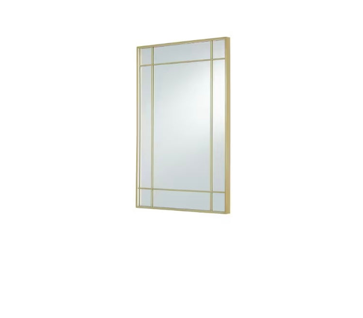 GlucksteinElements Burke 21-inch W x 30-inch H Window Panel Shape Metal Brushed Brass Framed Wall-Mounted Mirror (new)