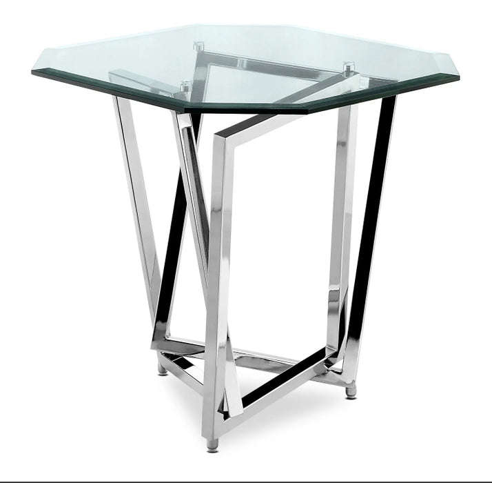 Octagon Glass Top End Table - Silver with Metal Base (Used)