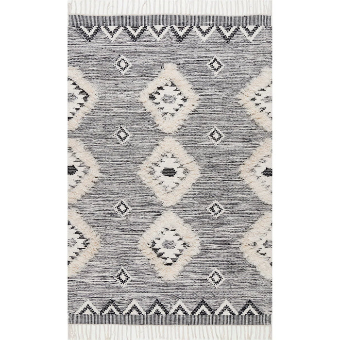 Adi Moroccan Lattice Hand-Knotted Wool Fringed Grey Area Rug - Rug Size Rectangle 4' x 6' (NEW)