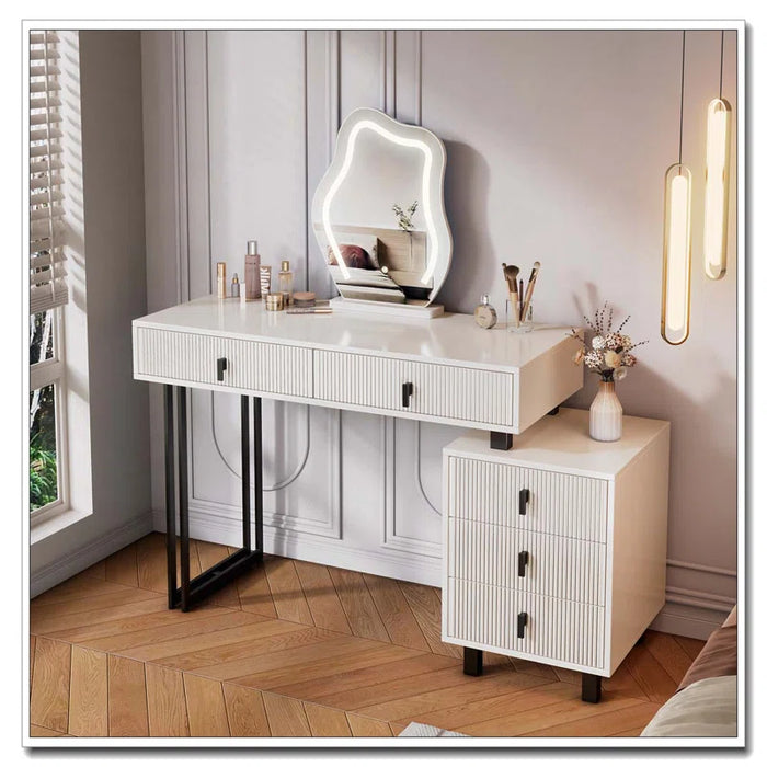 Adjustable-Length Vanity with Cloud LED Mirror, Storage Drawers and Side Cabinet - JW-W3767P441919