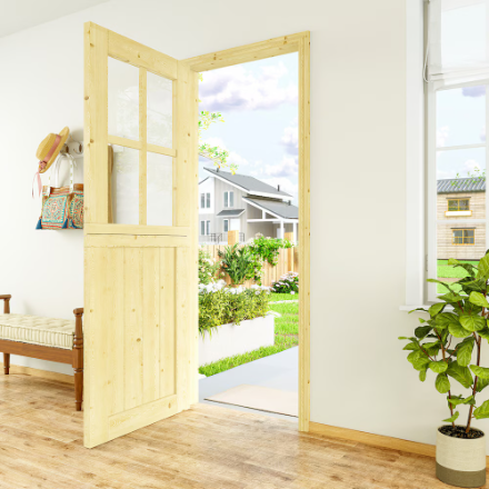Ark Design 32 in. x 80 in. Solid Pine Universal 4 Lite Clear Glass Unfinished Dutch Door Design Wood Front Door Slab (New)