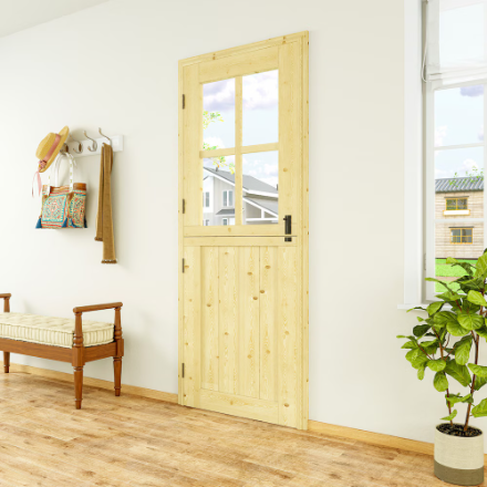 Ark Design 32 in. x 80 in. Solid Pine Universal 4 Lite Clear Glass Unfinished Dutch Door Design Wood Front Door Slab (New)