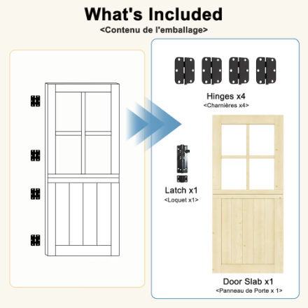 Ark Design 32 in. x 80 in. Solid Pine Universal 4 Lite Clear Glass Unfinished Dutch Door Design Wood Front Door Slab (New)