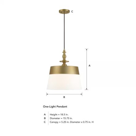 Designers Fountain Ava 1-Light Brushed Gold Pendant Light (New)