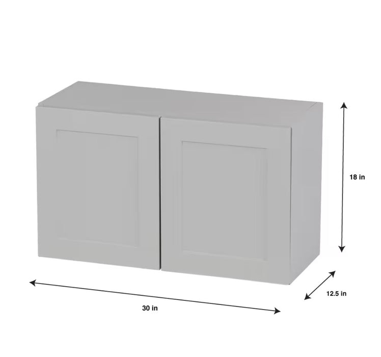 Hampton Bay Edson 30 in. W x 18 H x 13 D Assembled Kitchen Wall Cabinet, Grey (W3018) (new)