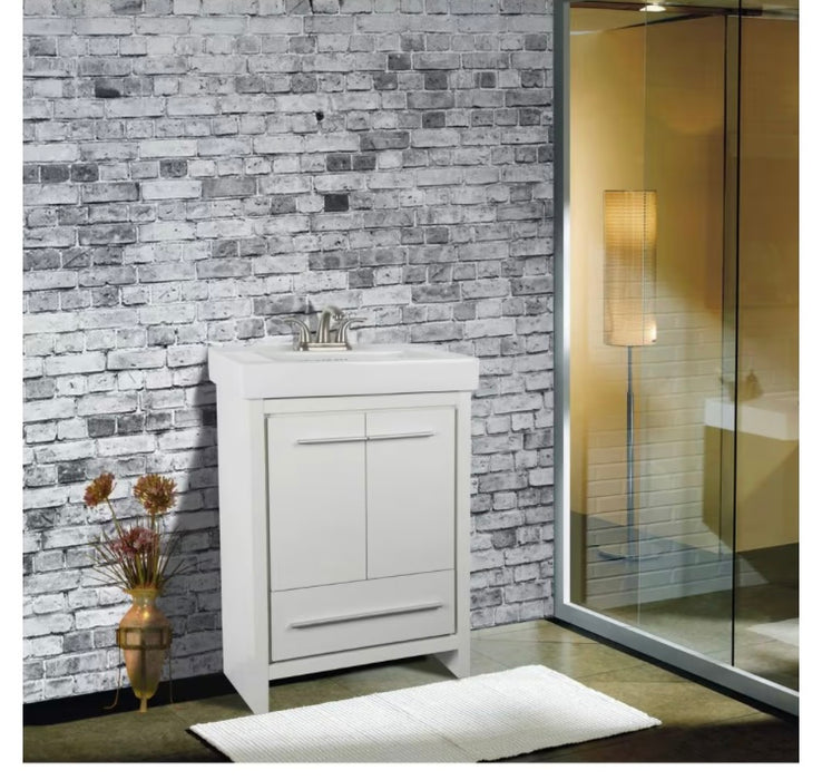 Romali 24-inch W 1-Drawer 2-Door Freestanding Vanity in White With Ceramic Top in White (New)