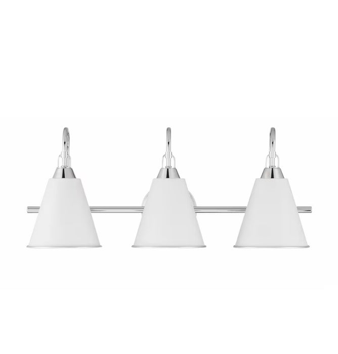GlucksteinElements Allegra 3-Light Chrome Silver Finish & White Metal Shade Bathroom Vanity Light (new)