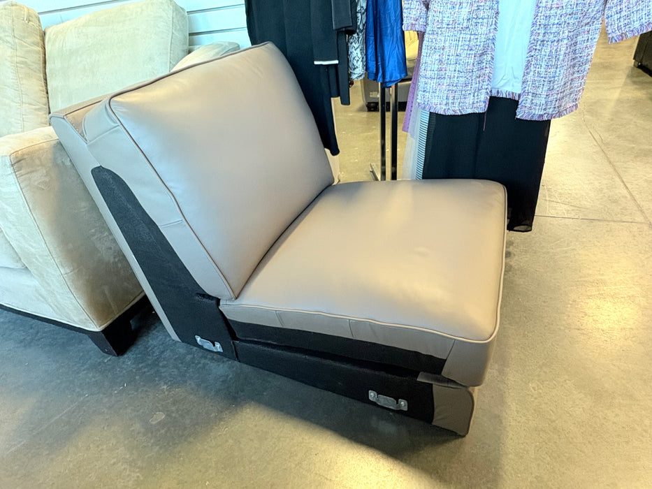 Light Mushroom Grey Armless Plush Leather Chair (new)