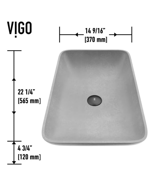 VIGO Lorca 22"L x 15"W x 5"H Concreto Stone Rectangular Vessel Bathroom Sink in Gray (new)