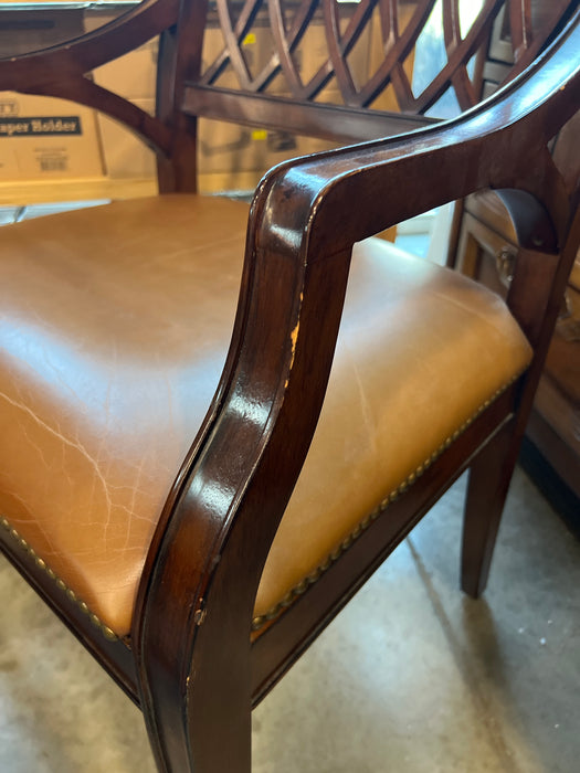 Solid Wood Studded Tan Leather Accent Chair (used)