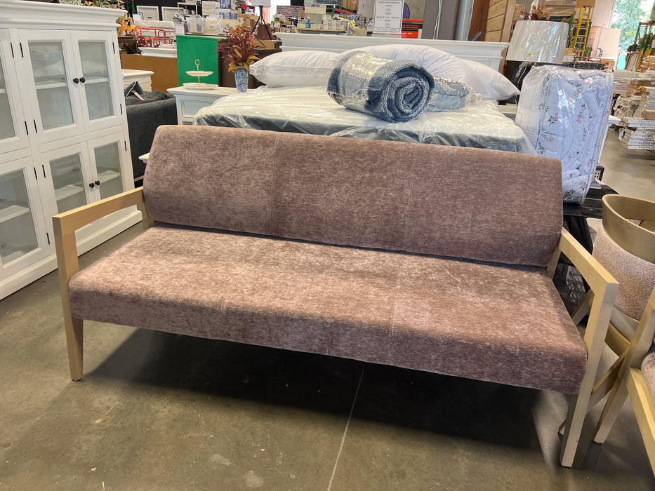 Commercial Grade Rose Velvet Bench Sofa (used)
